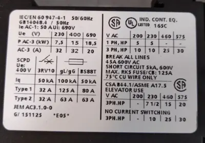 Siemens 3RT1034-1B.0 w/ 3RH1921-1HA22 Contactor Loc 4D26