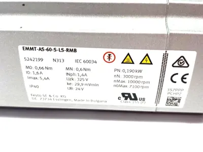 USED FESTO SERVO MOTOR, AC SYNCHRONOUS, 190W 60MM FLANGE 5242199