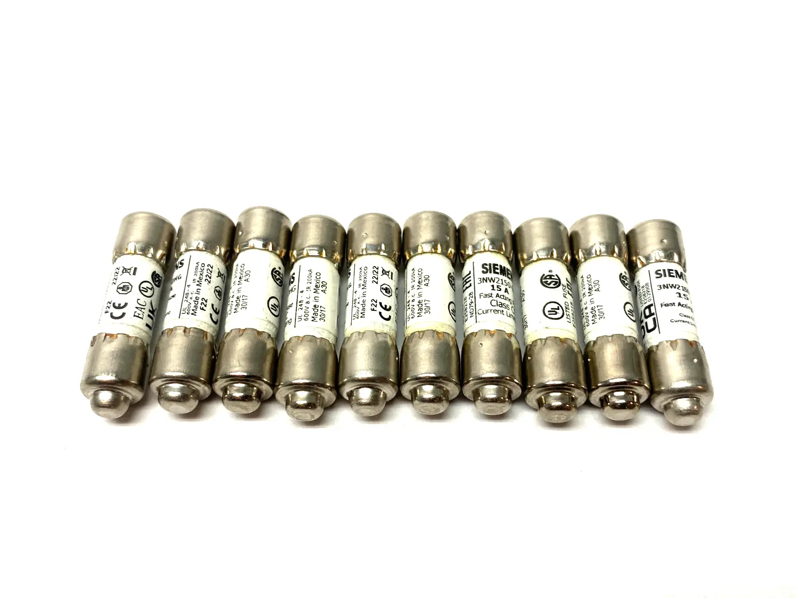 USED SIEMENS SENTRON CYLINDRICAL FUSE, SLOW-BLOW, 15A