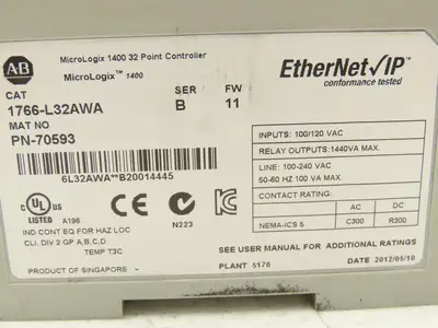 Allen Bradley 1766-L32AWA MicroLogix 1400 Controller Module 32 Point Ser B FW 11