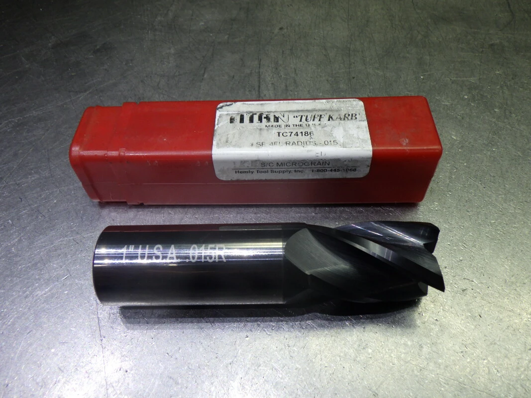 Titan USA 1" 4 Flute Carbide CR Endmill 1" Shank .015" R  TC74186 (LOC3118A)