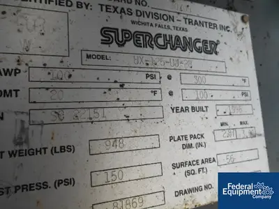 USED Tranter 56 Sq Ft Tranter Plate Heat Exchanger, S/S, 100#