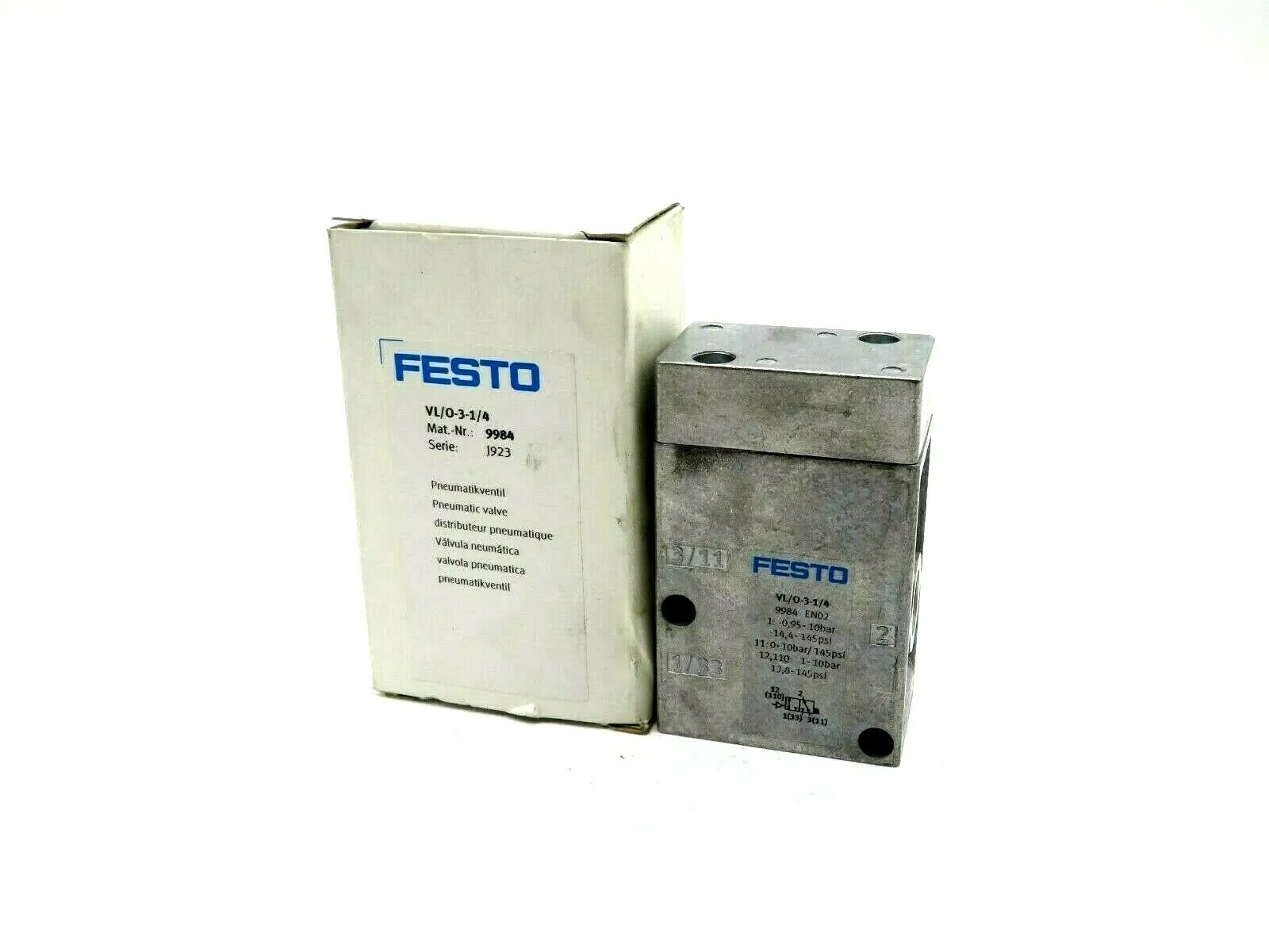 NEW FESTO VL/O-3-1/4 PNEUMATIC VALVE VLO314