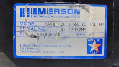 Emerson RA90 Right Angle Planetary Gearbox Rev. A2 20:1 Ratio Used