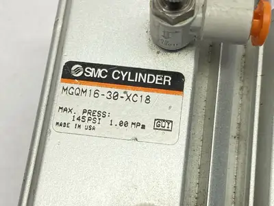 USED SMC DOUBLE ACTING GUIDED PNEUMATIC CYLINDER 16MM BORE 30MM STROKE