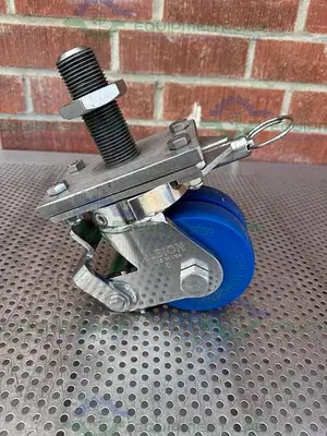 USED ALBION DUAL TECH 5" INDUSTRIAL CASTER W/ THREADED FITTING, 6" X 4.5" PLATFORM