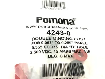 NEW POMONA DOUBLE BINDING POST 0.063" TO 0.250" PANEL, 2500VDC 15A
