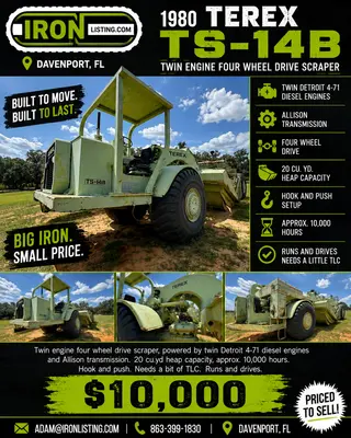 Used 1980 TEREX TS-14B Scrapers Pennsylvania US | Iron Listing #1326624