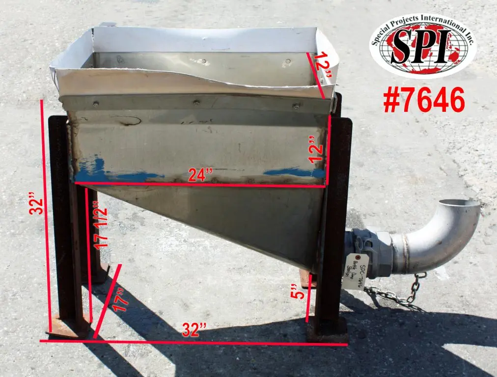 SPC7646  Miscellaneous Equipment feed chute, 12"W x 24"L x 12"D, Stainless Steel