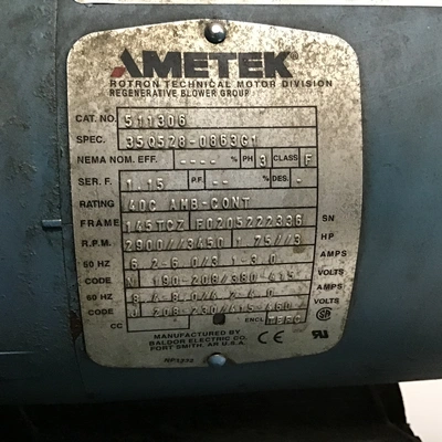 AMETEK Model DR555k72 Blower