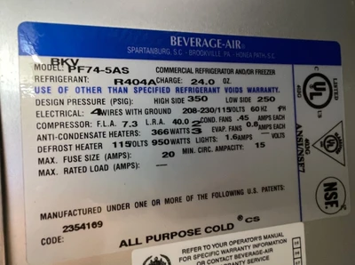 130-0167 Beverage Air PF74-5AS Self Contained 3 Door Reach In Freezer