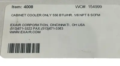 NEW EXAIR 4008 CABINET COOLER 550 BTU/HR 1/8NPT 8SCFM