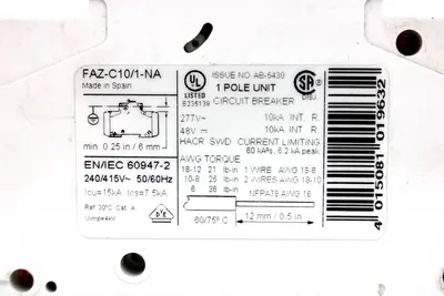 USED EATON MOELLER FAZ-C10/1-NA