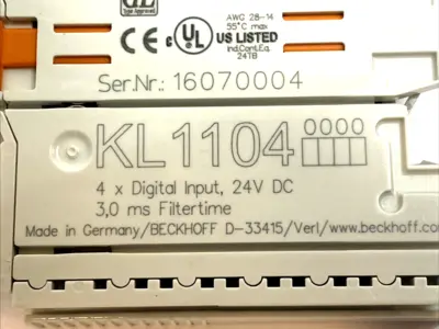 USED BECKHOFF BUS TERMINAL 4‑CHANNEL 24V DC DIGITAL INPUT MODULE 3MS FILTER
