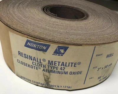 Norton Resinall Metalite Cloth Type 42 Closekote Aluminum Oxide 3"x 50yds 80-J