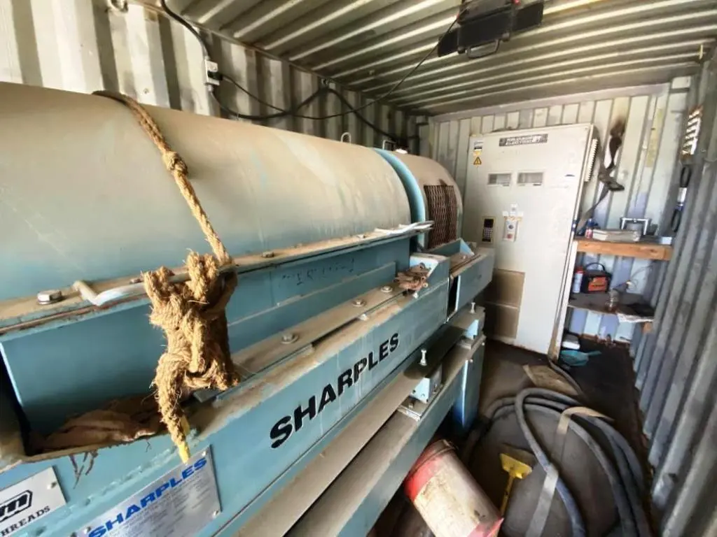 Sharples P3000 decanter centrifuge in container, 316SS.