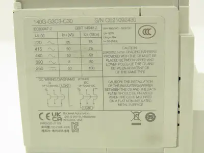 Allen Bradley 140G-G3C3-C30 Circuit Breaker 3P 30A 600V 3PH H-Frame