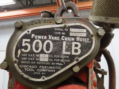 Chicago Pneumatic 1/4 Ton 500Lb Power Vane Air Chain Hoist 10' Lift w/Pendant