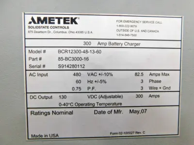 Used AMETEK _UNKNOWN_ Rectifier - Battery Chargers Ohio US | Equipment Recovery Corp. #1331358