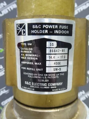 S&C Power Fuse Holder - Indoor 86642-R1 Type SM5S 400E Amps Max SM-5 Refill Used