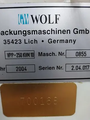 USED WOLF MASTERTECH MODEL VPP250KVM10 SQUARE BAG COFFEE POUCHER WOLF MASTERTECH MODEL VPP250KVM10 SQUARE BAG COFFEE POUCHER
