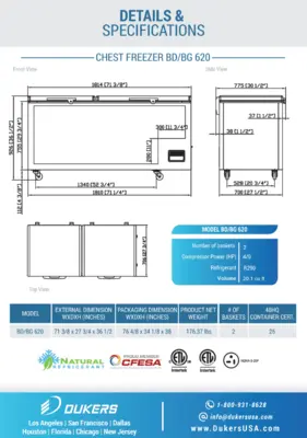 New | in-Stock Dukers New Dukers BD/BG-620 Commercial Chest Freezer Freezers Illinois US | Falcon Restaurant Supply #1376047