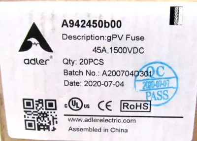 BOX OF 20 NEW ADLER A942450B00 FUSES