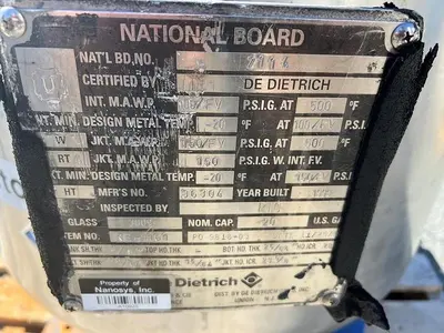 Reactor, 20 Gallon, Glass Lined, De Dietrich, 150 PSI, Jacketed, Agitated #S744733