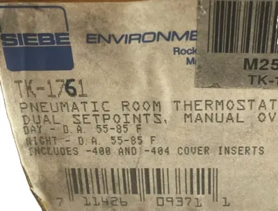 NEW BARBER COLMAN BIEBE TK-1761 PNEUMATIC ROOM THERMOSTAT TK1761