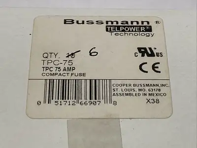 TPC-75 | Eaton Bussmann  Compact Telecommunication Fuse 75A 80VDC LOT OF 6 - New Other
