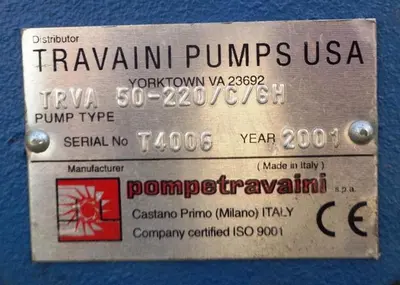 Pump, Vacuum, 15 HP, Liquid Ring, Travaini, 150 CFM #S743028