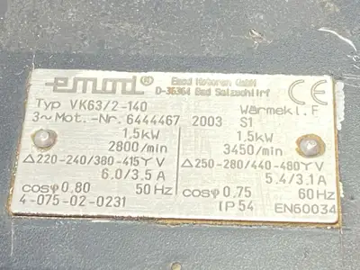 USED EMOD SPINDLE SERVO MOTOR 2800/3450RPM 240/415V 280/480V 1.5KW 6444467