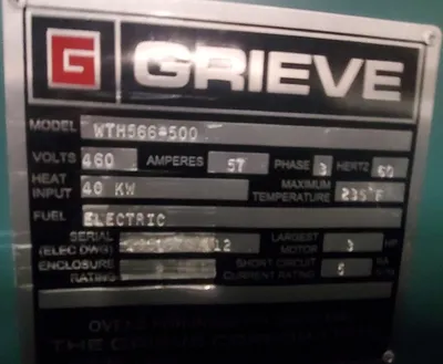 USED The Grieve Corporation WTH566-500 CURING OVEN