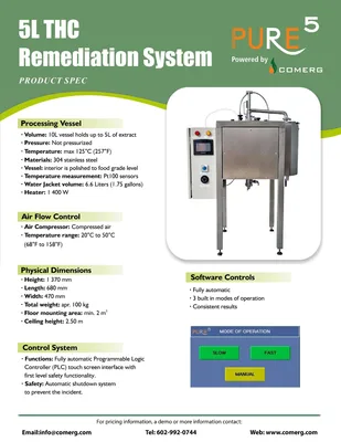 USED 2017 PURE5 BY COMERG 5L THC REMEDIATION SYSTEM