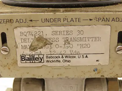 Bailey Babcock & Wilson BQ74221 Pressure Sensor Transmitter 0-190" H20 12-42V