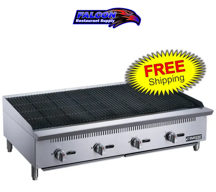 New | in-Stock Dukers New Dukers DCCB48 48 in. W Countertop Charbroiler Chargrill Grill 140,000 BTU Broilers Illinois US | Falcon Restaurant Supply #1376267