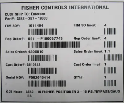 NEW FISHER 3582-10 VALVE POSITIONER 3-15PSIG 3582-287-19600 358210