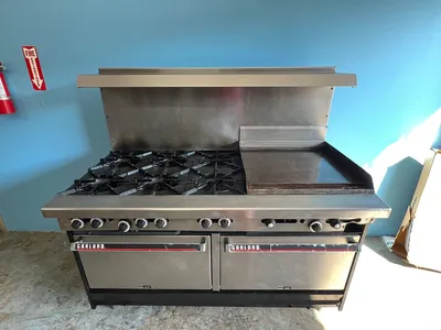 75-0273 Garland Gas 6 Burner Range w/ 24'' Thermostatic Griddle & 2 Ovens