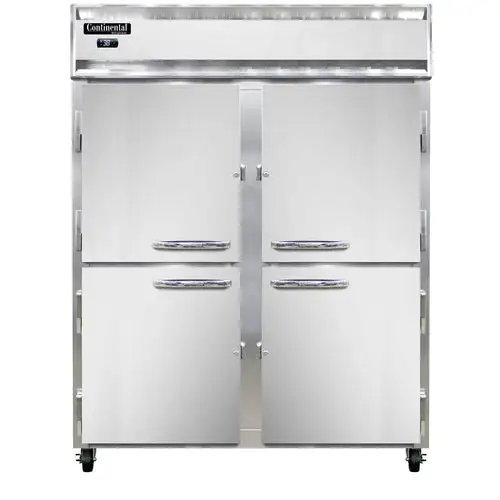 Continental 2RENSSPTHD 57" Two Section Pass Thru Refrigerator, (8) Left/right Hinge Solid Doors, Top Compressor, 115v