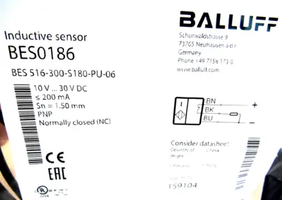 NEW BALLUFF BES0186 INDUCTIVE SENSOR BES 516-300-S180-PU-06