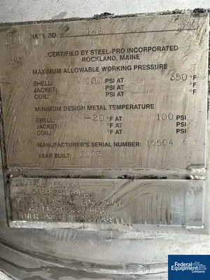 USED Steel-Pro 825 Gal Steel Pro Receiver Tank, 304 S/S, 100#
