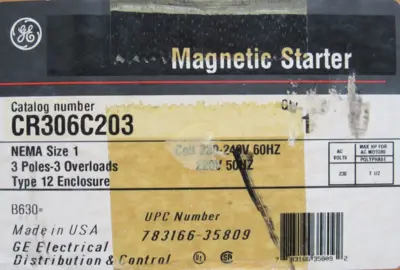 NEW GE CR306C203 NON-REVERSING MAGNETIC STARTER SIZE 1 230-240V 7.5 HP