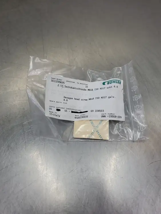 Used Buhler UNN-10008-209 Hexagon Head Screw, M8x8, ISO 4017 Galv Nuts & Screws South Carolina US | Palmetto Automation #1160561