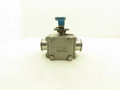 VNE 68-00 2" Sanitary Tri-Clamp Ball Valve 3-Way Stainless with 1 Cap and Clamp