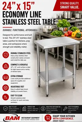 24"x15" Economy Line Stainless Steel Table