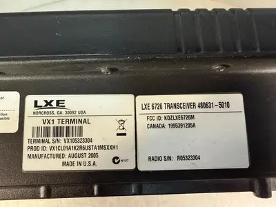 Lxe Lxtreme Vx1 Terminal / LXE 6726 Tranceiver 480631-5010 (10.4.3)