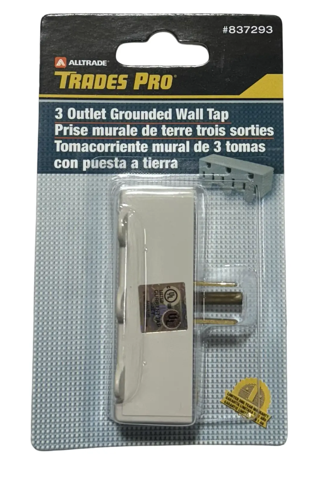 TradesPro 3 Outlet Grounded Wall Tap 15A, 125V AC
