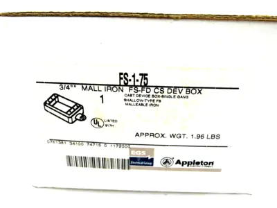 NEW APPLETON FS-1-75 DEVICE BOX FS175