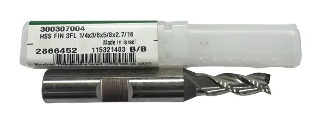WIDIA 1/4" HSS End Mill 3 Flute 3/8" Shank Center Cutting 2866452