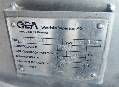 (2) Westfalia RSE 110-01-776 vegetable oil separators, 316SS.